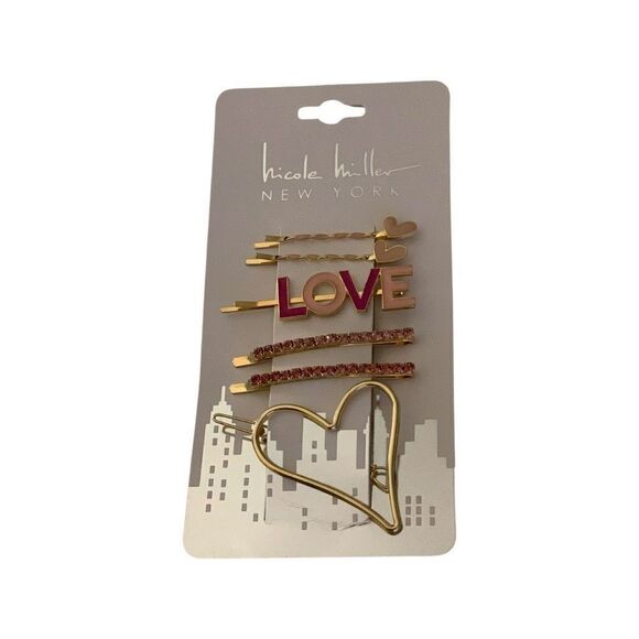 Nicole Miller Set of 6 Hair Accessories Barrettes Clips Love Themed - Picture 1 of 1